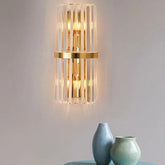 Gold Columnar Crystal Bedroom Wall Lights - Clowas